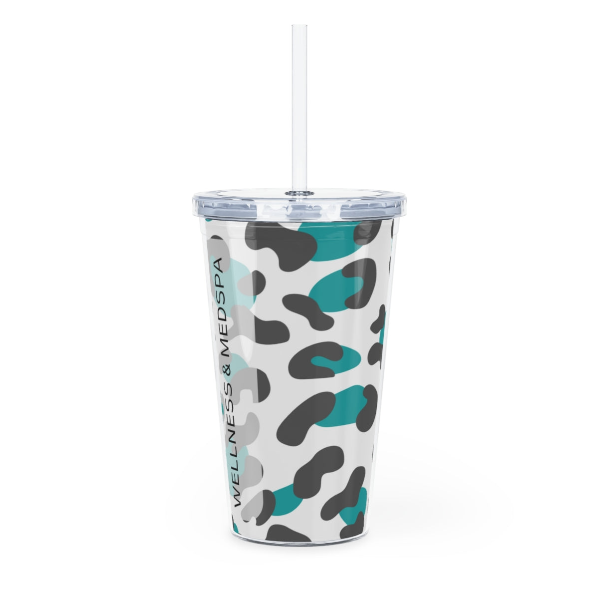 Drip Teal Leopard Print Plastic Tumbler with Straw