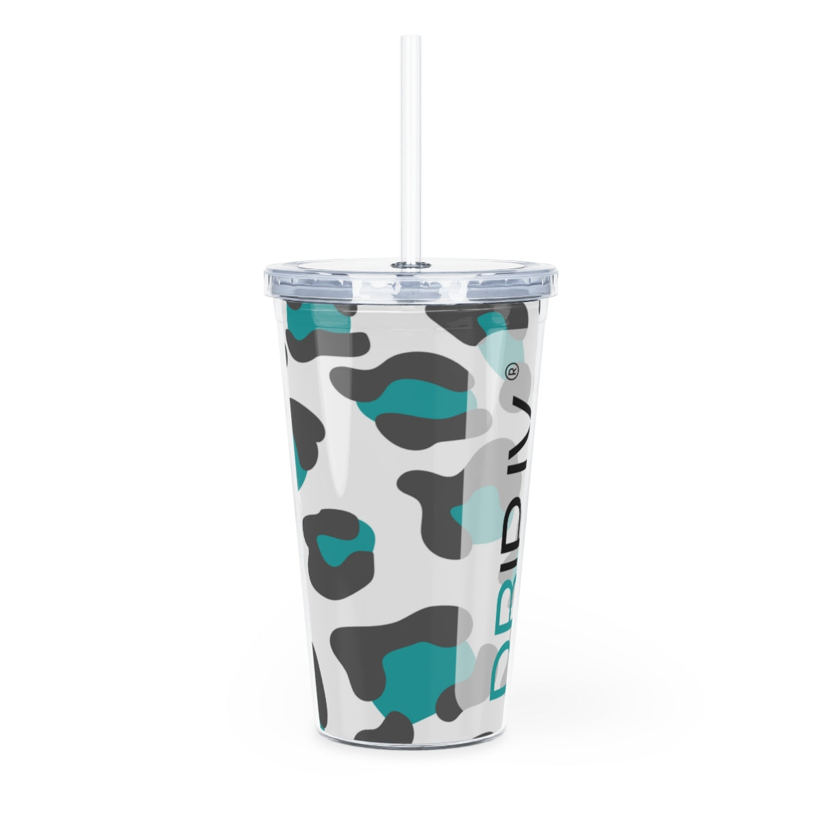 Drip Teal Leopard Print Plastic Tumbler with Straw