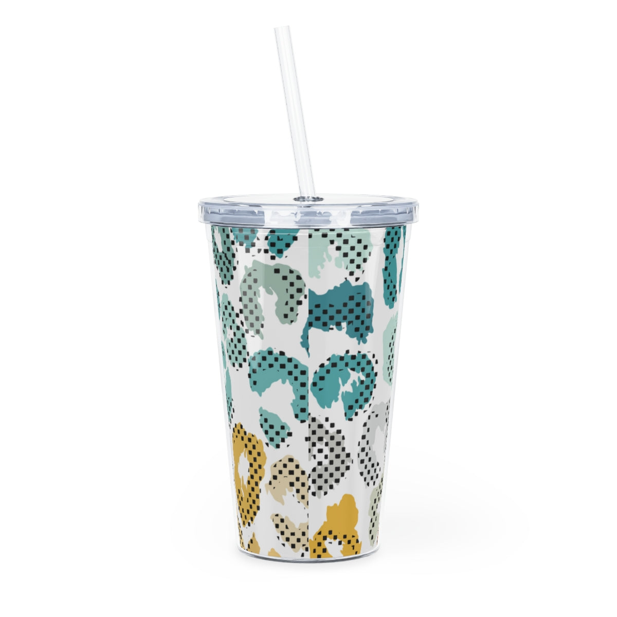 Boho Leopard Print Plastic Tumbler with Straw