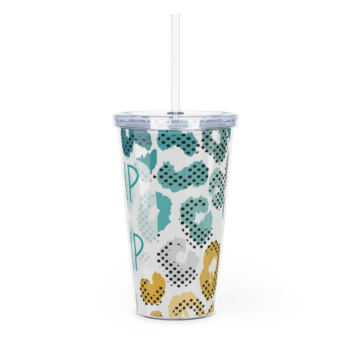 Boho Leopard Print Plastic Tumbler with Straw